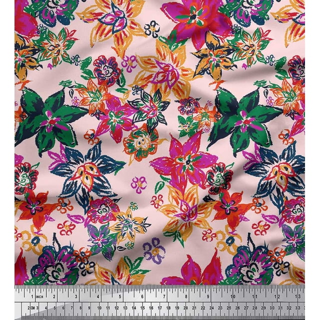 Soimoi Pink Poly Georgette Fabric Floral Fabric Prints by Yard 42 Inch Wide