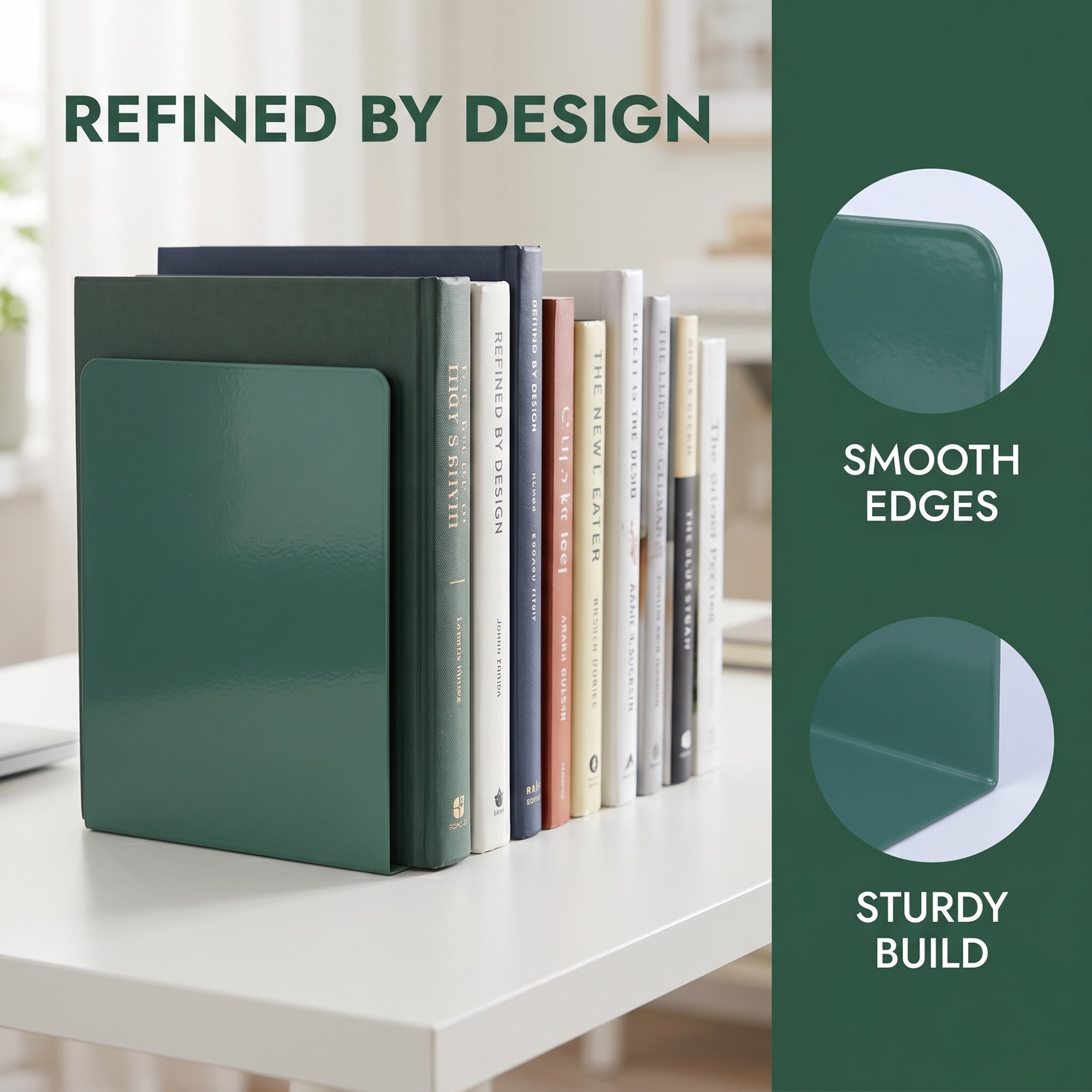 Unique Bargains Expandable L-Shaped Bookends with Compartments Home 2 Pcs Dark Green 5"L x 3.2"W x 6.6"H