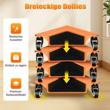 1433 lbs Furniture Dolly Mover Heavy Duty Moving Wheels Casters Orange