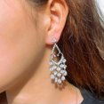 thumbnail image 4 of Dazzling Cubic Zirconia CZ Silver Plated Long Dangly Tassel Drop Wedding Earring, 4 of 9