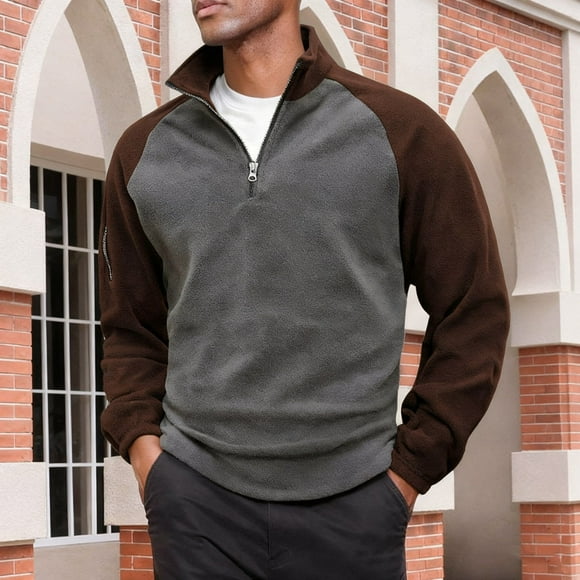 Ceisia Men's All Gift Seasons Casual Color Blocked Fleece Zipper Stand Up Collar Long Sleeve Shirt - Comfortable Daily Outdoor We ar