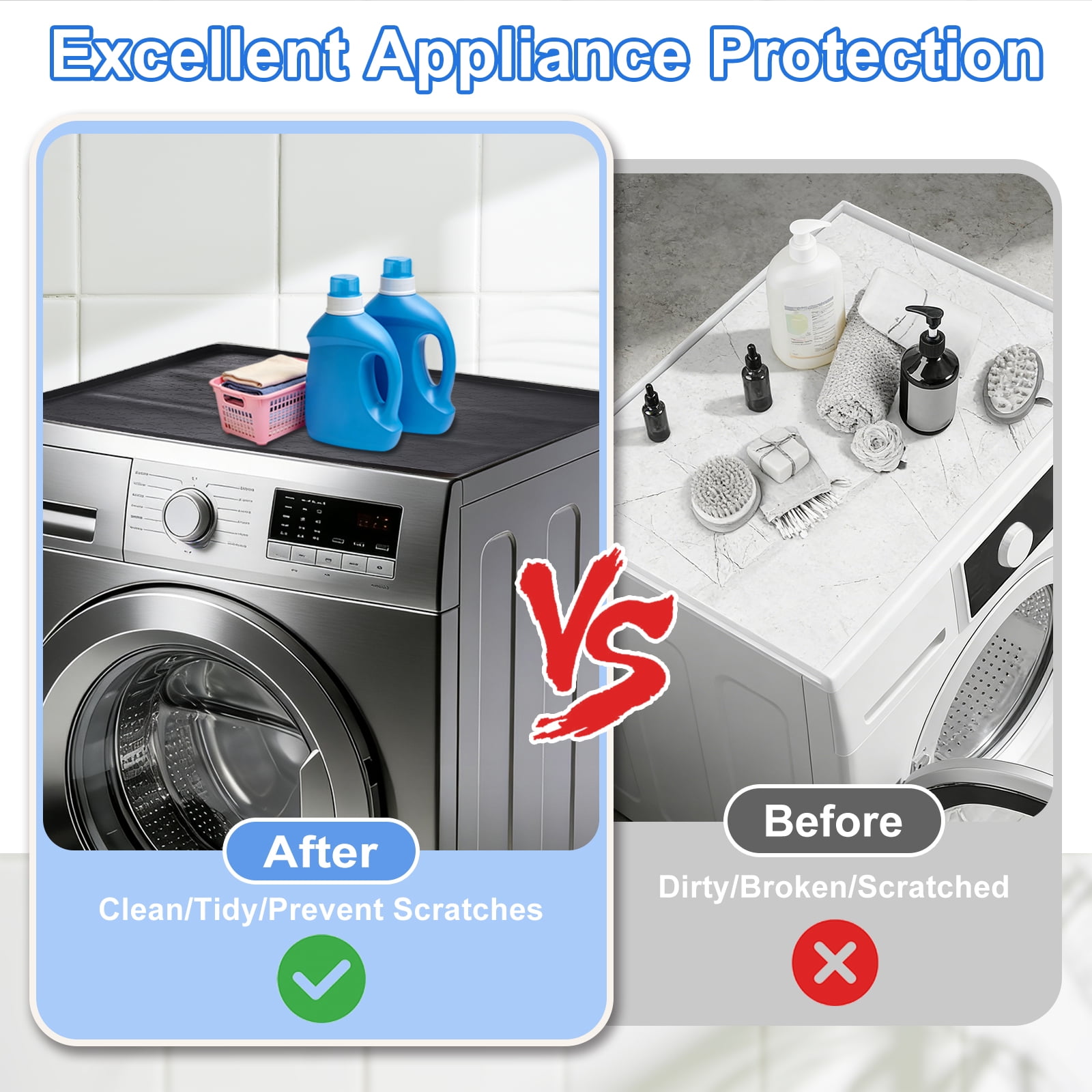 Uxcell Washer and Dryer Top Protector Mat (19.7" x 19.7") - Non-Slip Heat-Resistant Leak-Proof Washable, Silicone Washing Machine Top Cover Pad for Home/Kitchen/Laundry Room, Black