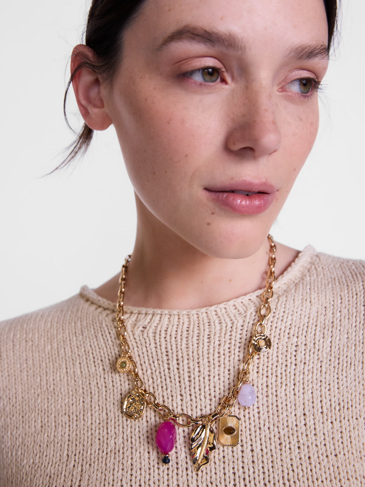 Scenario Women's Gold-Tone Multi-Charm Necklace