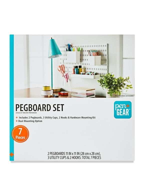 Pen+Gear Pegboard Set, White, 7 Pieces