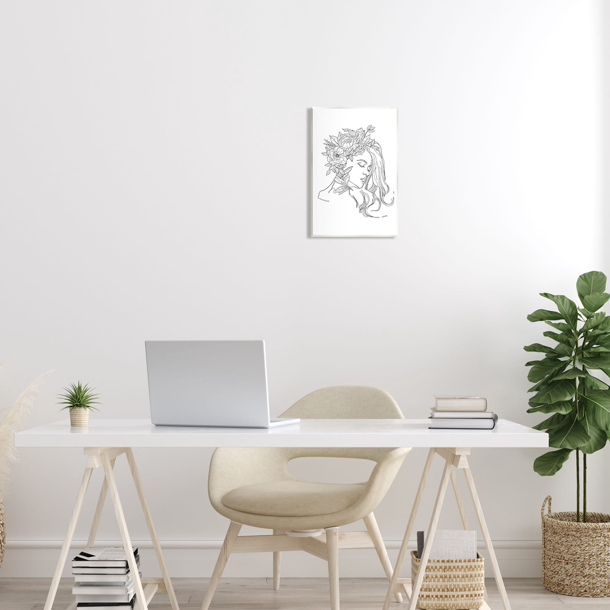 Stupell Industries Woman Face Detailed Blossoming Flowers Line Drawing Graphic Art Unframed Art Print Wall Art, Design by Ziwei Li