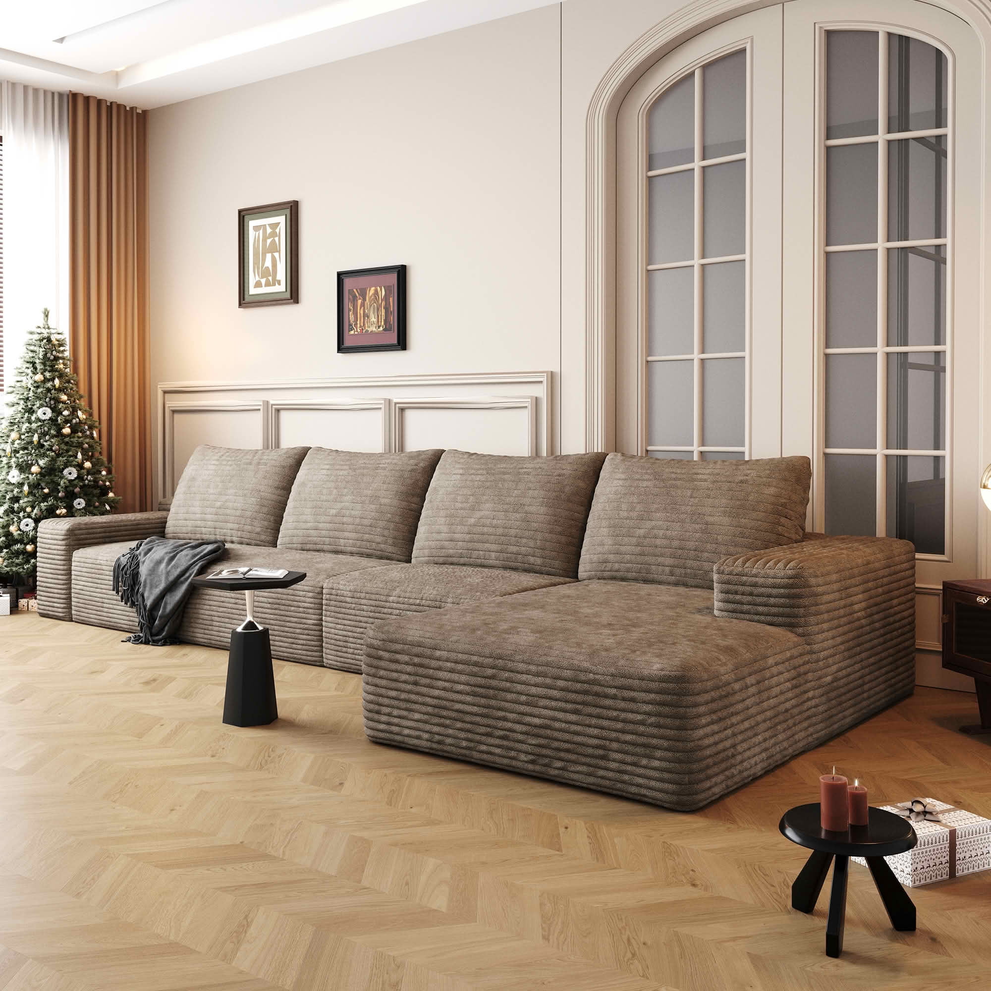 MAYEERTY 135 Inch L‑Shaped Cloud Sectional Couch, Modern Modular Deep‑Seat Corner Sofa with Reversible Chaise, Plush Corduroy Upholstered Sofa, No‑Assembly Required for Living Room Bedroom Apartment