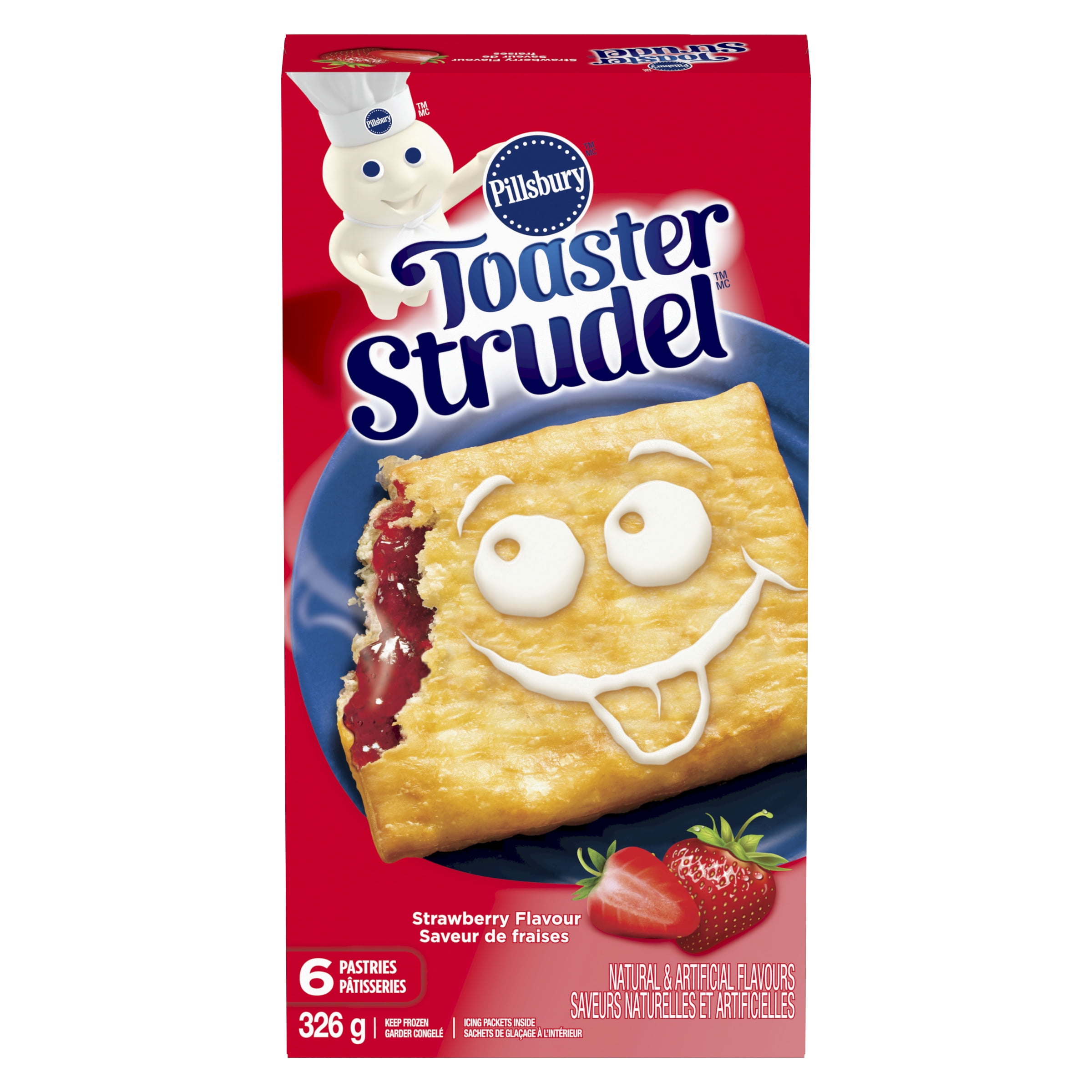 Pillsbury Toaster Strudel Pâtisseries, Fraise, Collations pour le déjeuner, 326 g, 6 unités 6 pâtisseries, 326 g