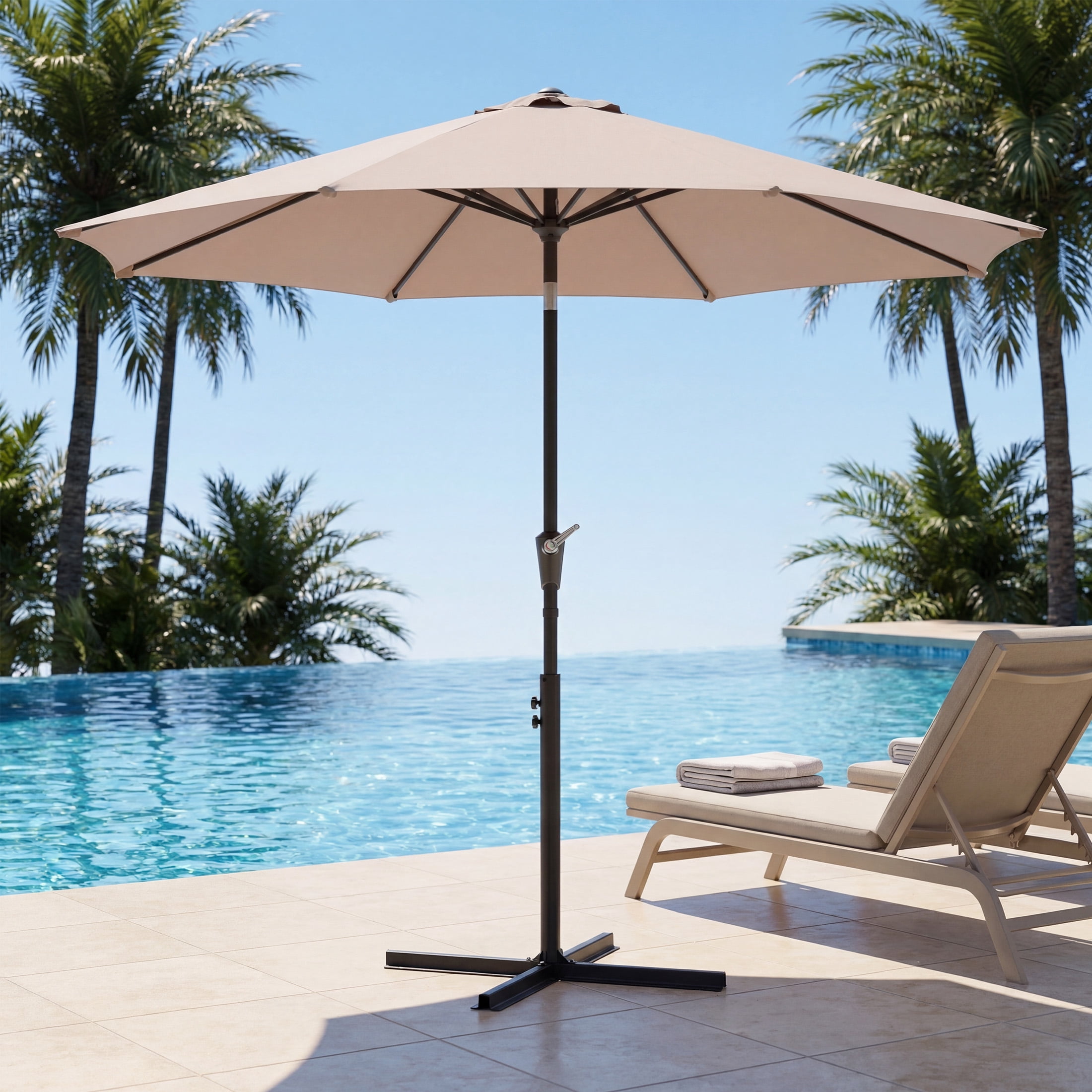 EDX 9FT Patio Umbrella Market Umbrella w/Tilt and Crank Heavy-Duty Round Outdoor Umbrellas for Garden, Deck, Backyard, Pool and Beach(brown)
