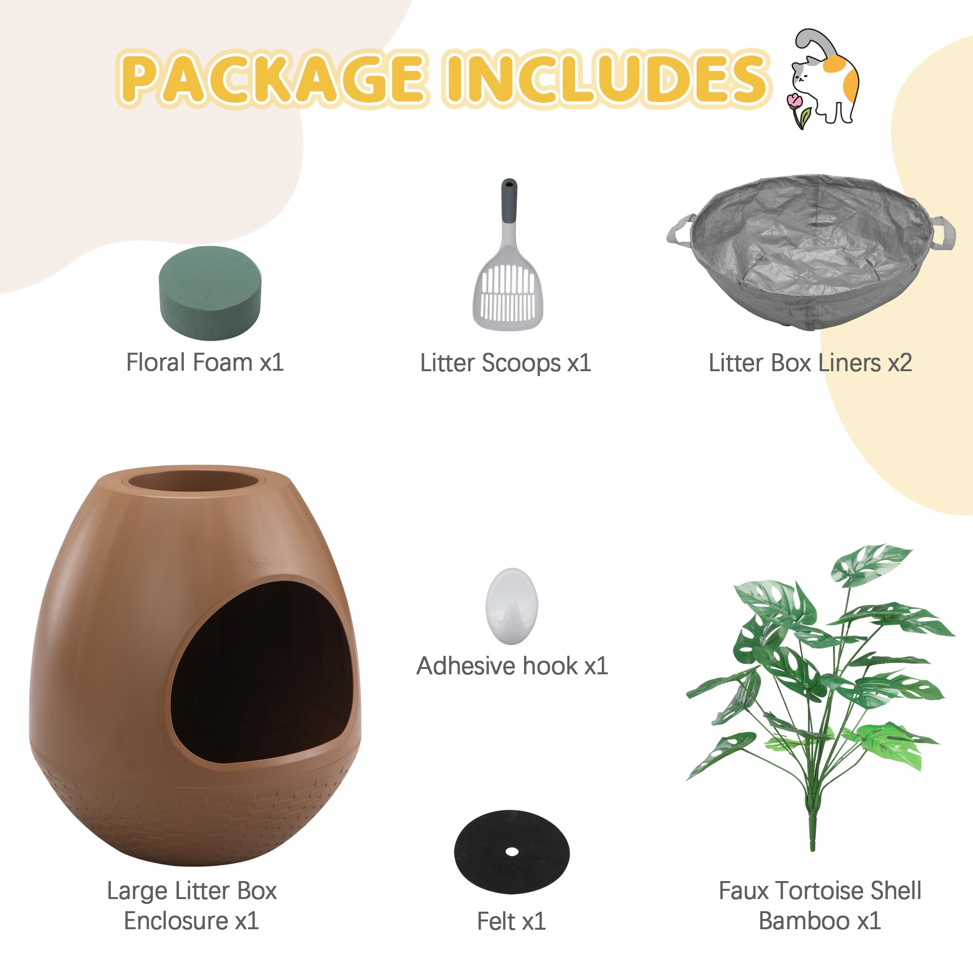 Eggloa6 Cat Plant Litter Box Set With Artificial Plants, Attached Scoop, Replaceable Litter Box Liners, Hidden Cat Litter Box Furniture, Brown