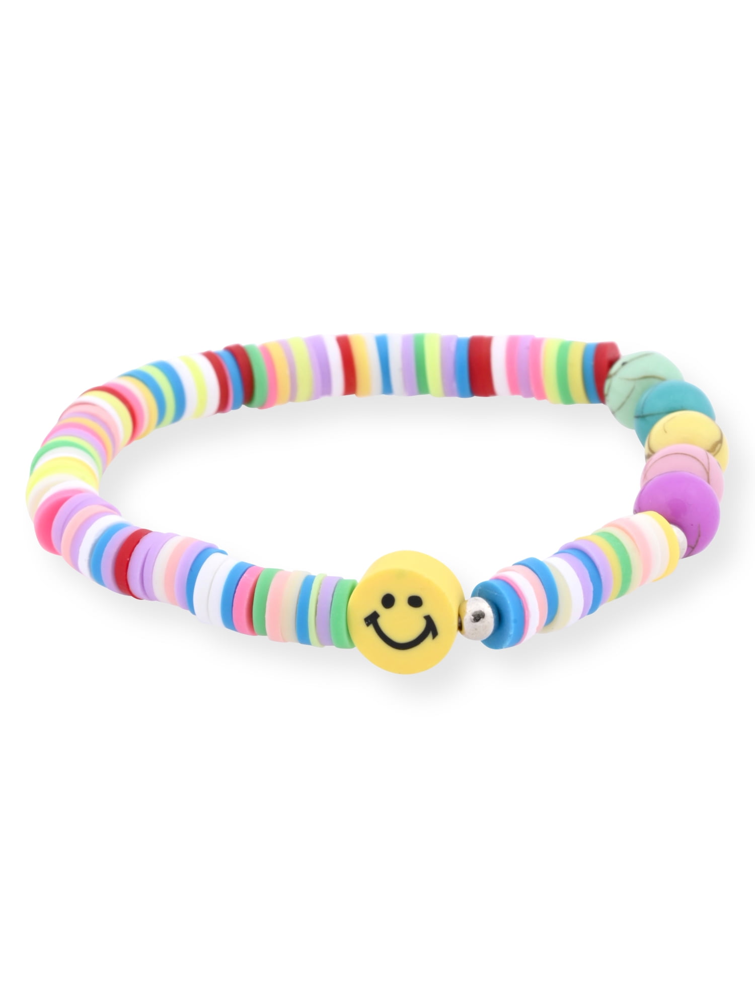 Justice Black Rainbow Strap LED Watch with Silicone Strap with Happy Face Bracelet Set
