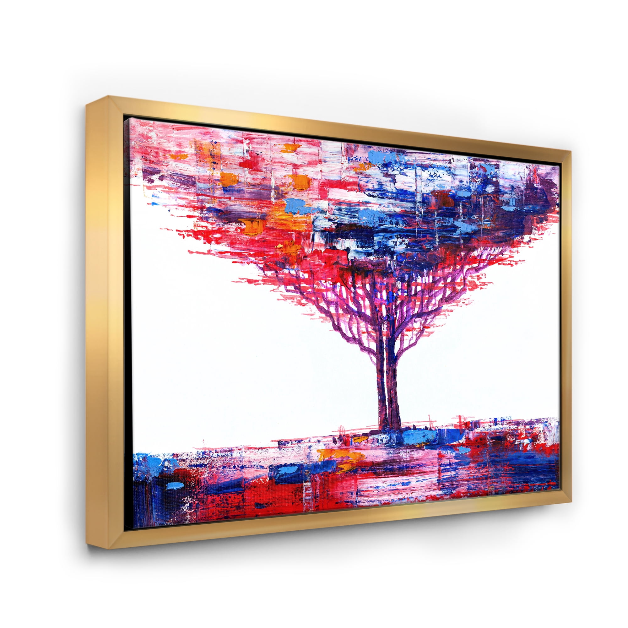 Abstract Colorful Tree Impressionist On A White 32 in x 16 in Framed Painting Canvas Art Print, by Designart