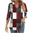 thumbnail image 2 of Jsaierl Womens 3/4 Length Sleeve Tops Summer V Neck Shirts Boho Print Petite Pleated Blouses Workout Holiday T-shirts Top S-2XL, 2 of 6