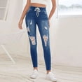 thumbnail image 2 of Pantalones vaqueros de bolsillo con cremallera y vendaje con agujeros para mujer, pantalones vaqueros informales acampanados de pierna ancha Pompotops  ulkah942832, 2 of 8