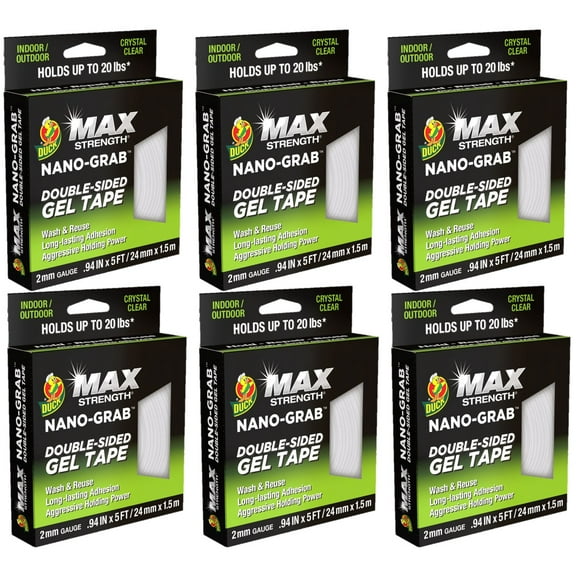 Duck Max Strength Nano Grab Gel Tape, Clear, .94 in. x 5 ft., 6 Rolls
