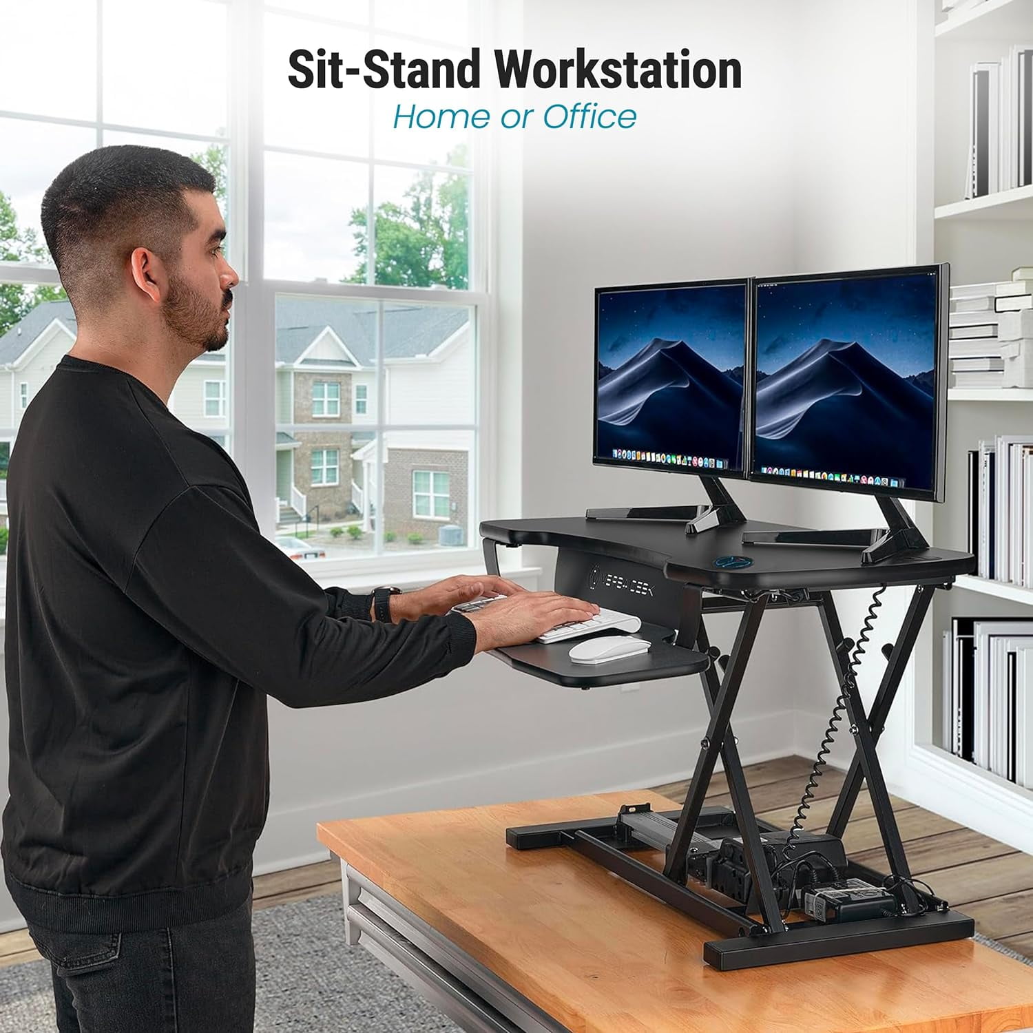 VersaDesk PowerPro Elite 36" Electric Standing Desk Converter w/ Programmable Switch, USB Port & Mobile APP, Black