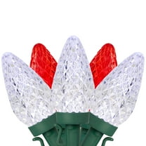 100-Count Red and Pure White Faceted LED C9 Christmas Lights, 66ft Green Wire