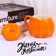 thumbnail image 4 of J.Ehonace 10 Oz Orange Ceramic 3D Pumpkin Shape Mugs, 4 of 7