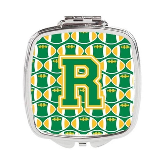 Carolines Treasures Letter R Football Green & Gold Compact Mirror