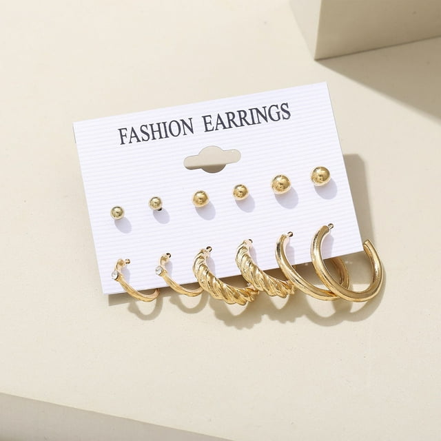 TIMIFIS Earrings Basic Alloy Earring Set 6-piece Set Creative Retro Card Earrings Earring Set ummer