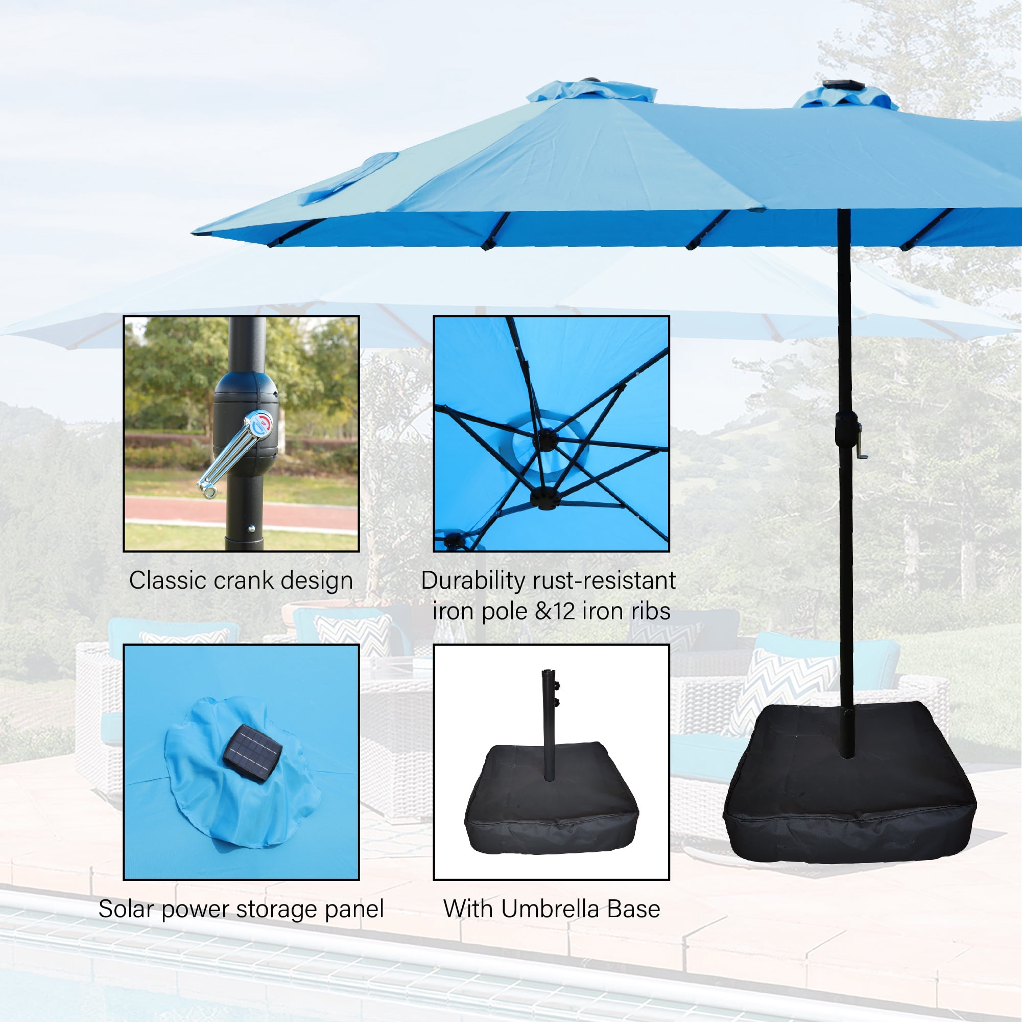 best choice 15x9 twin patio market umbrella Double-Sided with LED Lights The double Best Choice Products 15x9ft Large