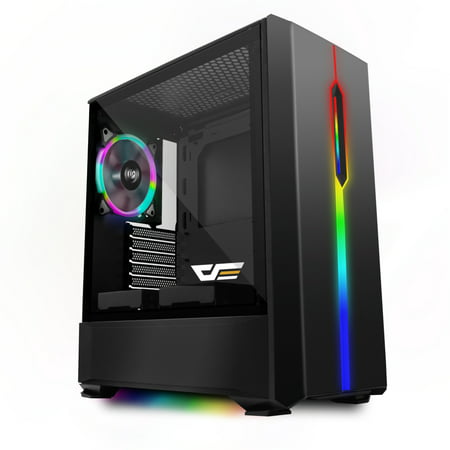 darkFlash T20 Black ATX Mid-Tower Desktop Computer Gaming Case USB 3.0 Ports Tempered Glass Windows With 1pcs 120mm LED Rainbow Fan Pre-Installed (Best Gaming Desktop Cases 2019)