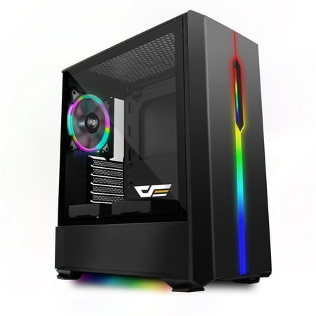 darkFlash T20 Black ATX Mid-Tower Desktop Computer Gaming Case USB 3.0 Ports Tempered Glass Windows With 1pcs 120mm LED Rainbow Fan Pre-Installed (Best Pc Mid Tower)