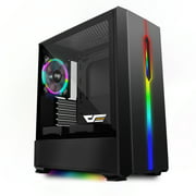 darkFlash T20 Black ATX Mid-Tower Desktop Computer Gaming Case USB 3.0 Ports Tempered Glass Windows With 1pcs 120mm LED Rainbow Fan Pre-Installed (Black)