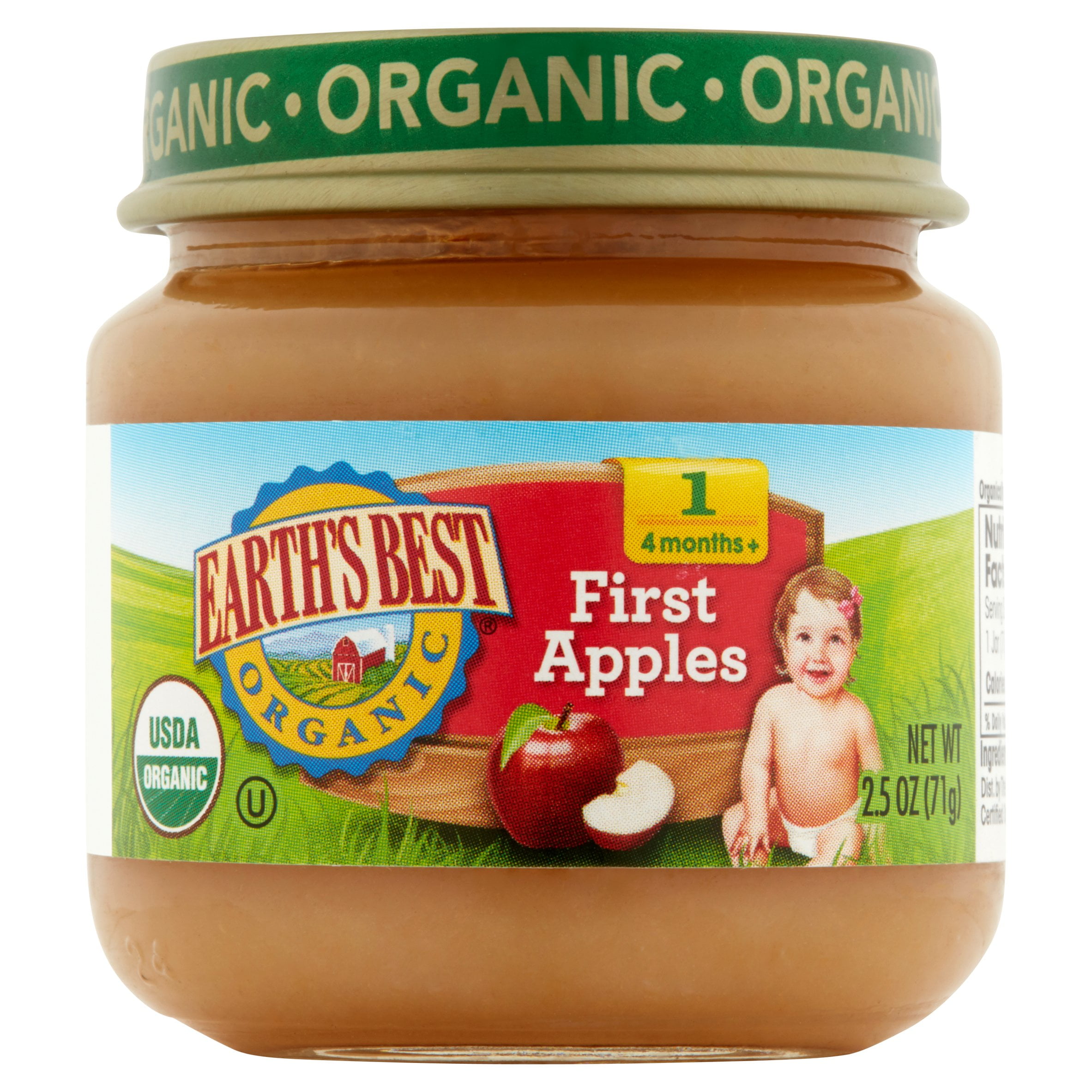 Earth's Best Organic First Apples Baby Food Stage 1 4 Months+, 2.5 oz
