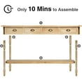thumbnail image 6 of Wnutrees Farmhouse Console Table with 4 Drawers, 60" Long Narrow Boho Sofa Foyer Table with Large Storage Space, Solid Wood Frame and Legs for Entryway, Hallway, Living Room, Natural, 6 of 6