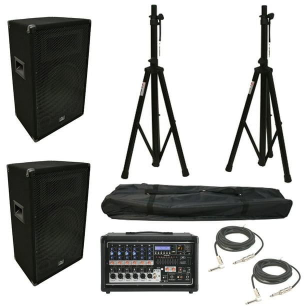 (2) Harmony HAV12P 12" DJ PA Speaker Peavey PV 6500 Powered Mixer