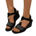 thumbnail image 6 of CQONEPT Women Wedge Sandals Sparkly Rhinestone Open Toe Fashion Dressy Sandals Evening Wedding Prom Shoes Size 6.5 Black, 6 of 8