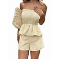 thumbnail image 2 of Women'S 2 Piece Striped Shirred Ruffle Strapless Bandeau Tops and Shorts Set, 2 of 8
