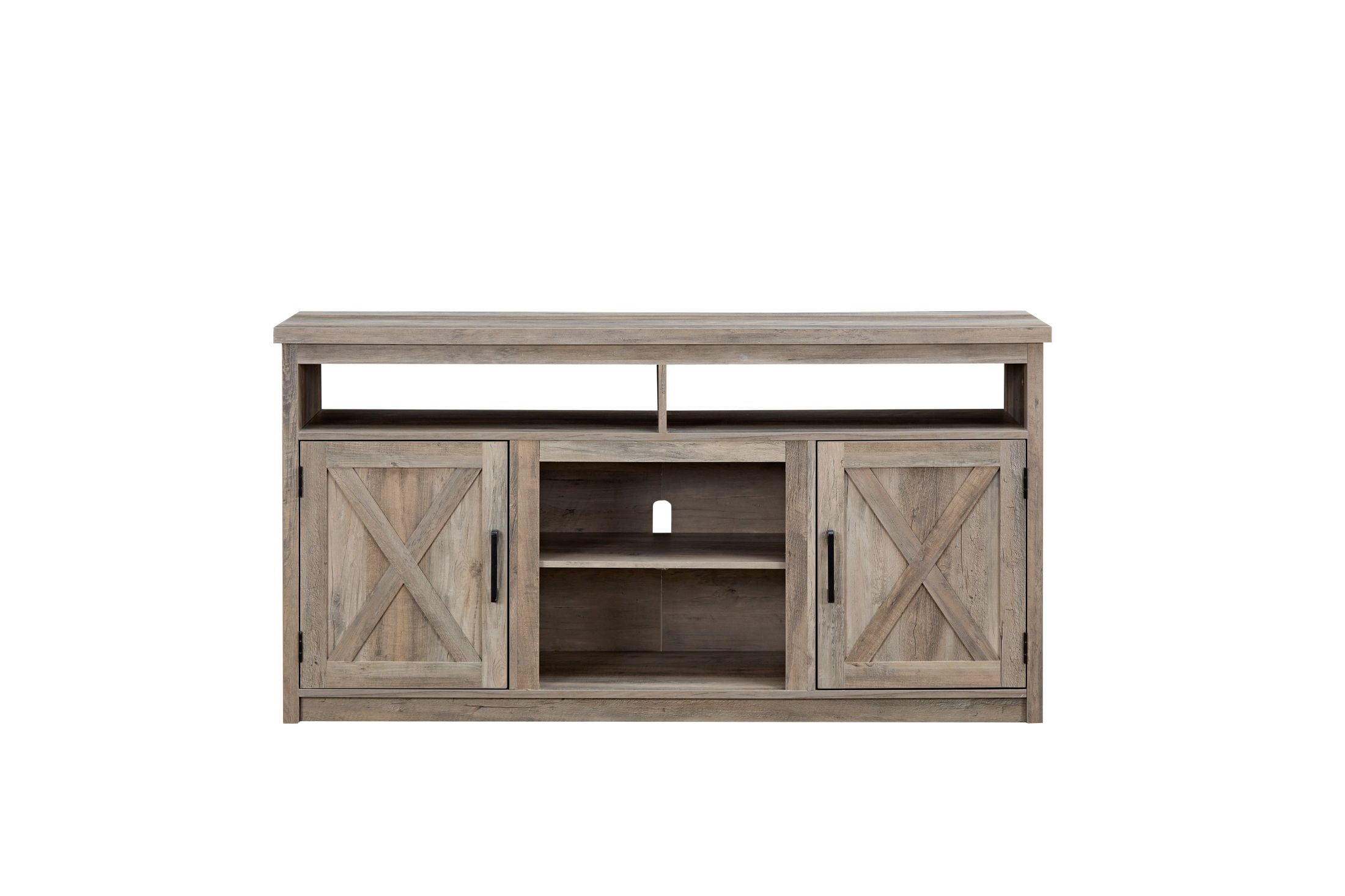DEALTOPS Retro Farmhouse TV Stand with Barn Doors and Ample Storage for TVs Up to 60'', Gray Wash