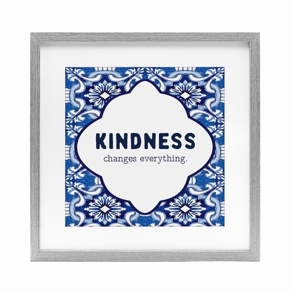 Patterned Kindness Changes Everything Gray Framed Print Under Glass, design by Lettered and Lined