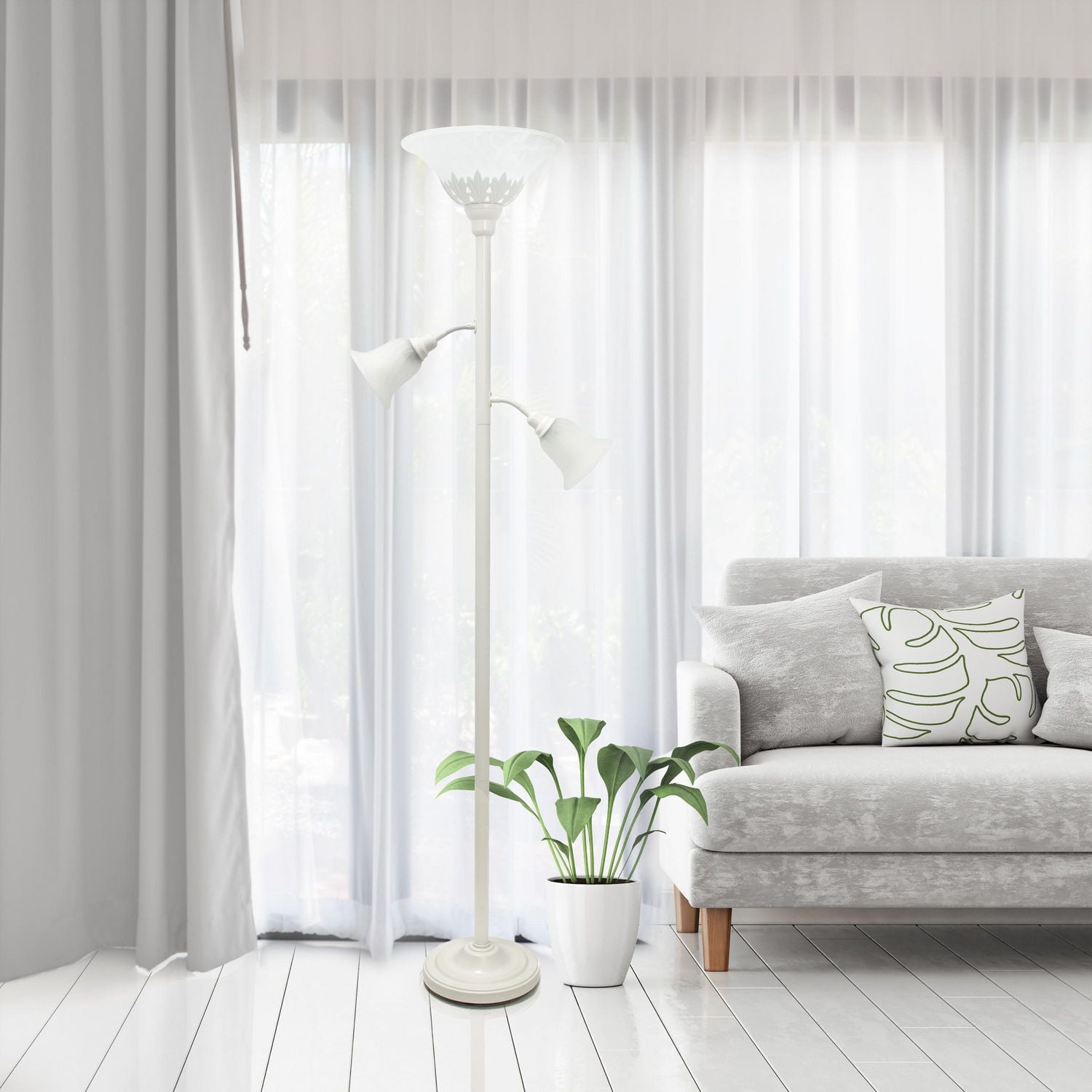 Elegant Designs 3 Light Floor Lamp with Scalloped Glass Shades