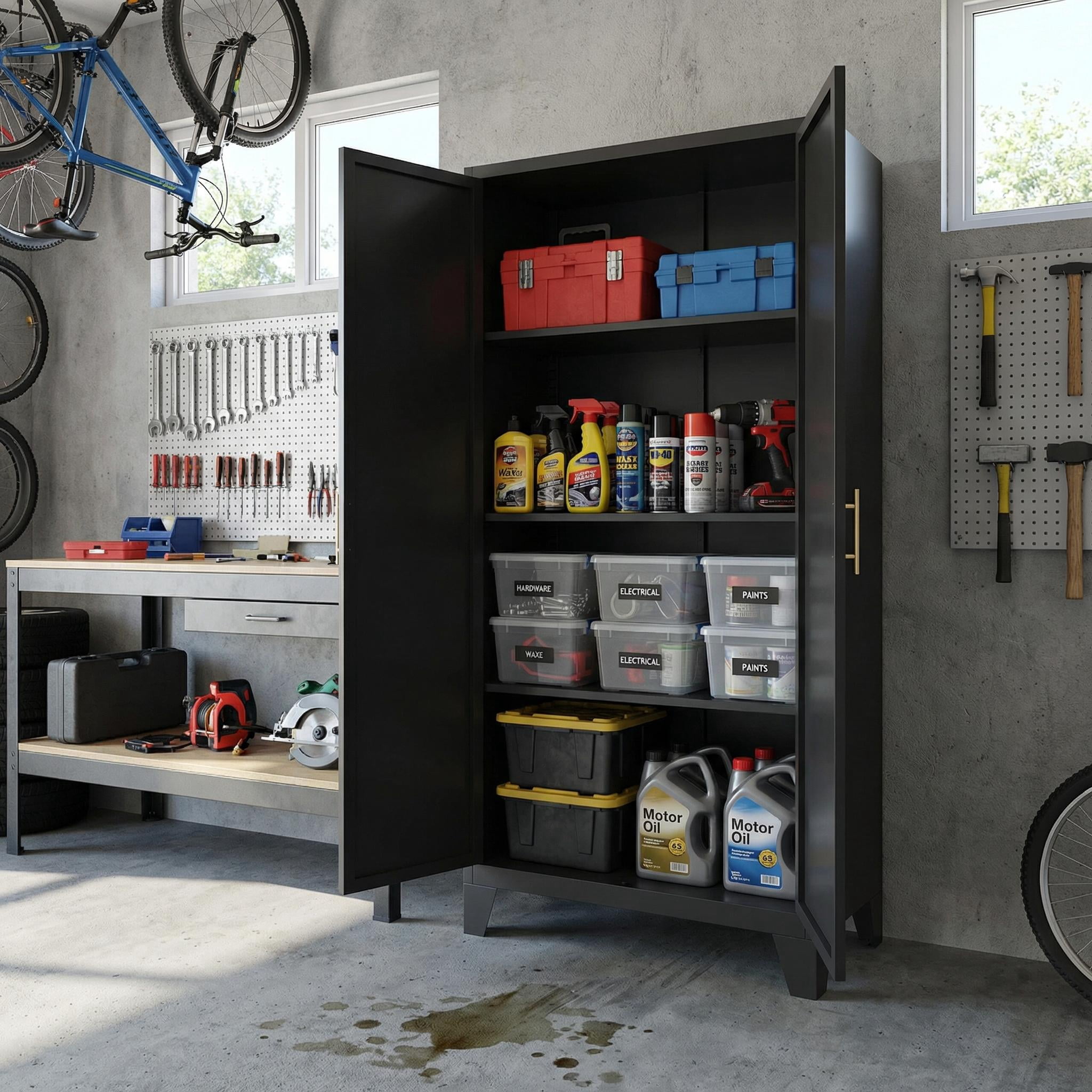 Homy Casa 60.8" Tall Black Storage Cabinet with Adjustable Shelves for Kitchen, Office, Entryway