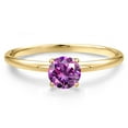 thumbnail image 3 of Gem Stone King 14K Yellow Gold Fancy Purple Zirconia Engagement Ring for Women | 0.84 Cttw | Round 6MM | Gemstone Birthstone | Size 9, 3 of 6