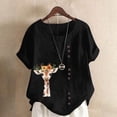 thumbnail image 5 of Fmbrln Linen Shirts for Women Plus Size Summer Short Sleeve Crew Neck Button Cute Print Tops Casual Loose Lightweight Blouses, 5 of 6