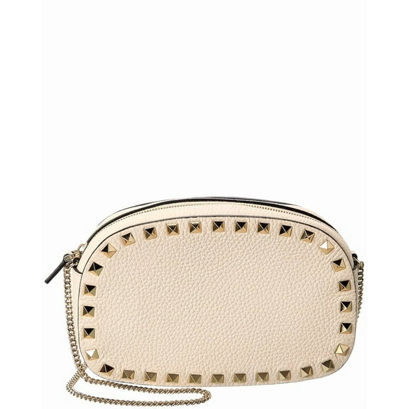 Valentino Rockstud Mini Grainy Leather Crossbody, White