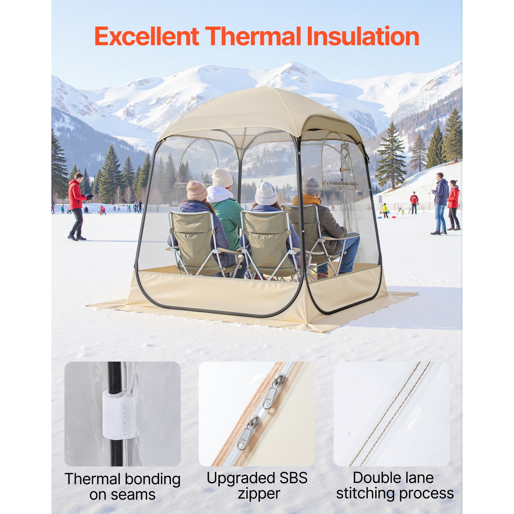 KFFKFF Pop-Up Sports Tent, 63x63 in Clear Outdoor Shelter for 2-4 People, Waterproof Pod with Floor Mat & Top Cover, Garden Dome Tent for Camping, Events, Fishing, and Outdoor Activities