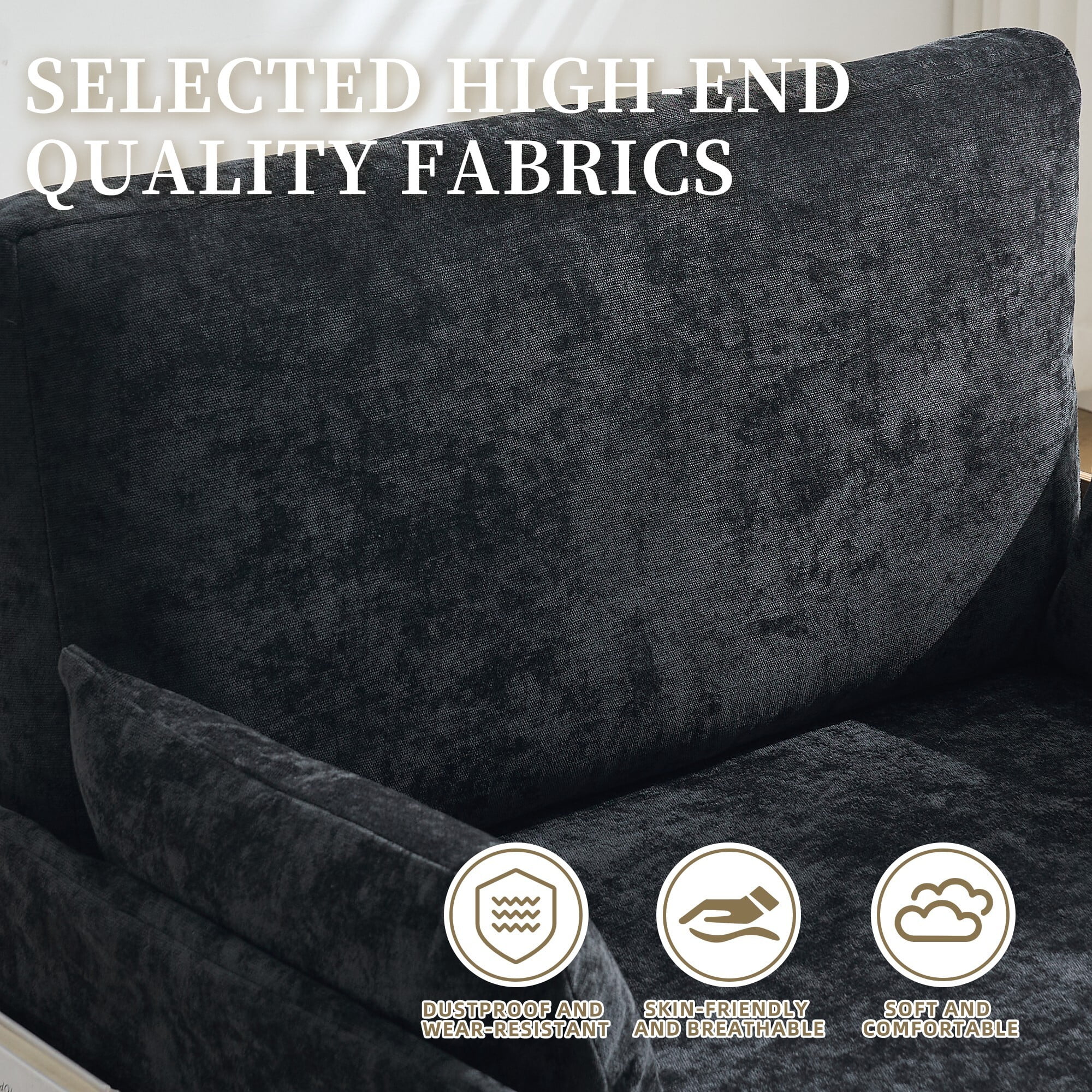 AENKYO 3-in-1 Convertible Sofa Chair, Modern Foldable Sleeper Bed for One, Suits for Living Room, Bedroom, Black