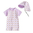 thumbnail image 1 of Archinjoy Baby Boy Girl Swimsuit Toddler Checkered Print Half Zip One Piece Bathing Suit Swimsuit Rash Guard Surfing Suit Hat, 1 of 2