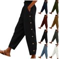 thumbnail image 1 of Pincandy Women's Solid Color Elastic Waist Corduroy Casual Pants, Side Pockets, Side Buttons, Casual & Daily Wear, 1 of 7