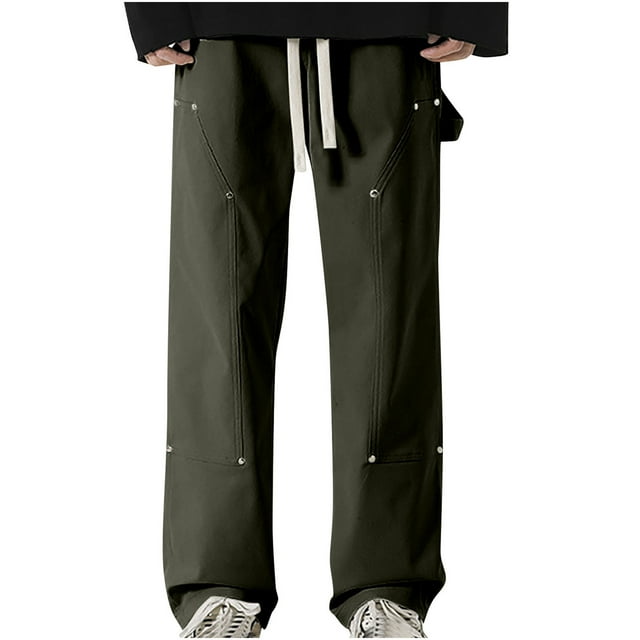 RXIRUCGD Men's Summer Pocket Drawstring Casual Pocket Pants, Army Green, Size: 3XL