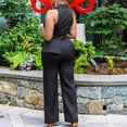thumbnail image 3 of AURA Womens Elegant Chain Detail Wide Leg Jumpsuit Sleeveless High Waist Long Pants Outfit, 3 of 10