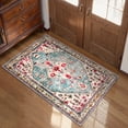 thumbnail image 6 of Wonnitar 3'x5' Boho Tribal Entryway Rug, Washable Area Rug for Kitchen Non Slip Stain Resistant, Low Pile Boho Floral Medallion Throw Rug for Bedroom Bathroom Laundry Room, Aqua Blue, 6 of 8