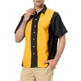 thumbnail image 4 of MODA NOVA Big & Tall Men's Beach Striped Button Down Color Block Shirts Black Yellow LT, 4 of 6