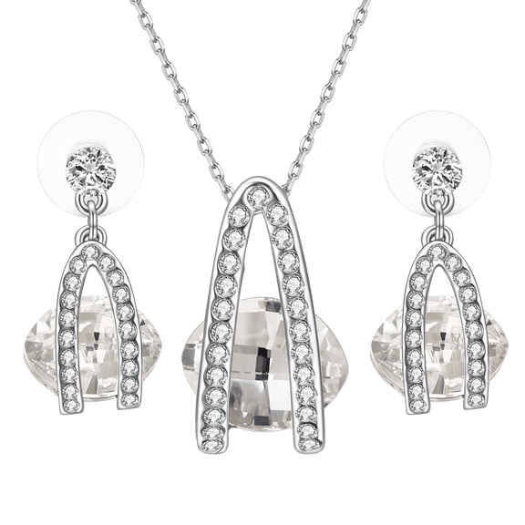 Yoursfs Silver Oval Sparkle Birthstone Pendant Necklace and Earrings Sets Platinum Plated Cubic Zirconia Preiumn Jewelry Set For Women Anniversary Birthday Valentines Gifts