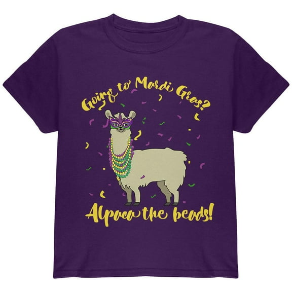 Mardi Gras Alpaca Funny Pun Youth T Shirt Purple YXL