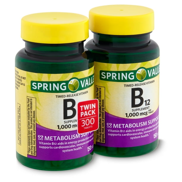 Spring Valley Timed Release Vitamin B12 Supplement Twin Pack 1 000 Mcg 150 Count 2 Pack Walmart Com Walmart Com